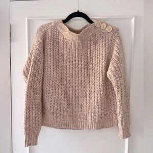 🍑J Crew Chunky knit button neck peachy-oatmeal sweater sz s 🍑